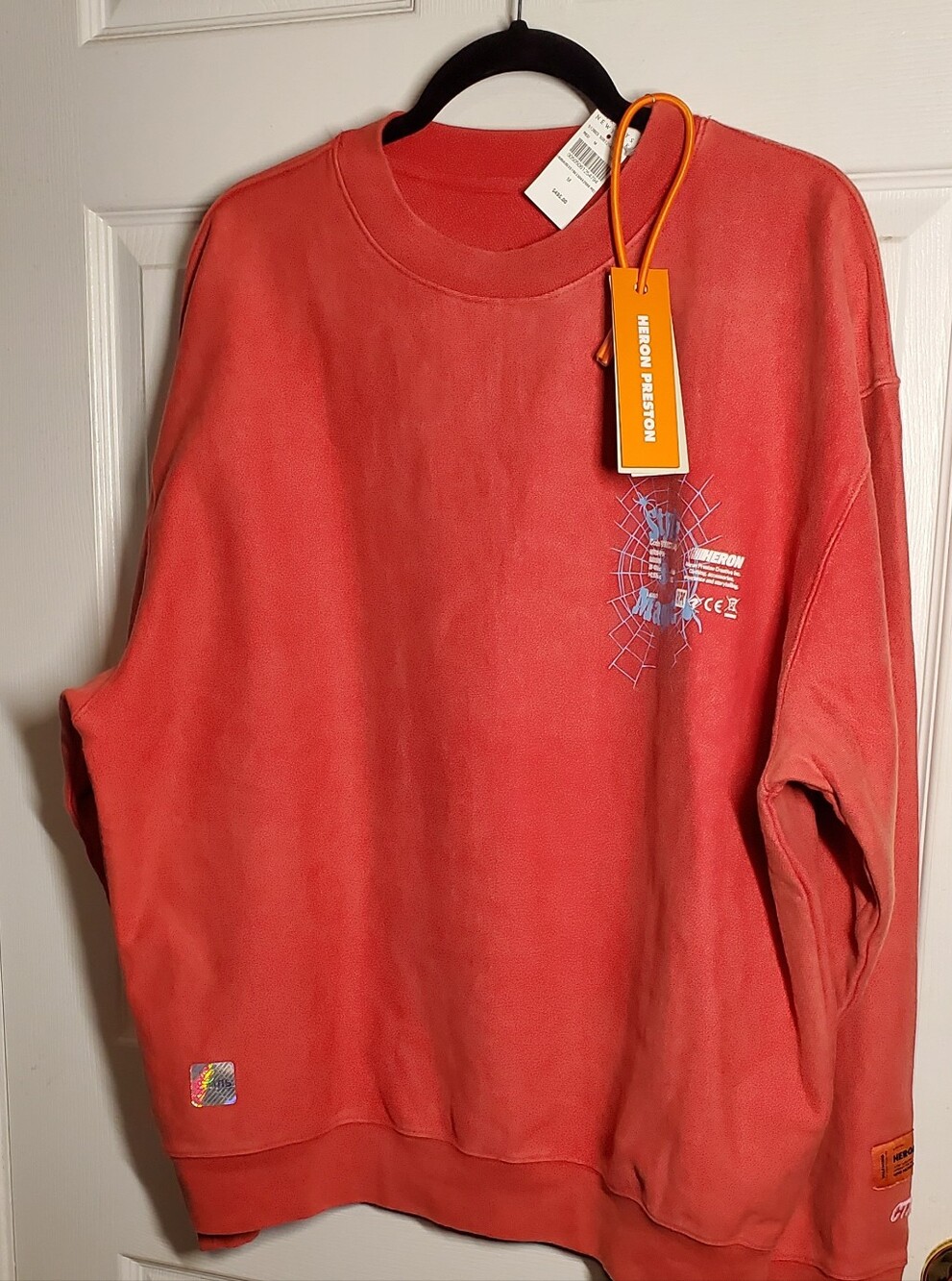 100% Authentic Heron Preston Men’s Coral-Red Crewneck Sweatshirt Retail $495